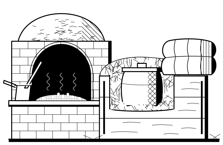 Yoghurt kept warm in a box of hay. A crock bedded in hay or a featherbed holds its heat for the four to eight hours the milk needs.